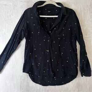 Rails 100% Silk Star Rainbow Patterned Black Button-Up Shirt